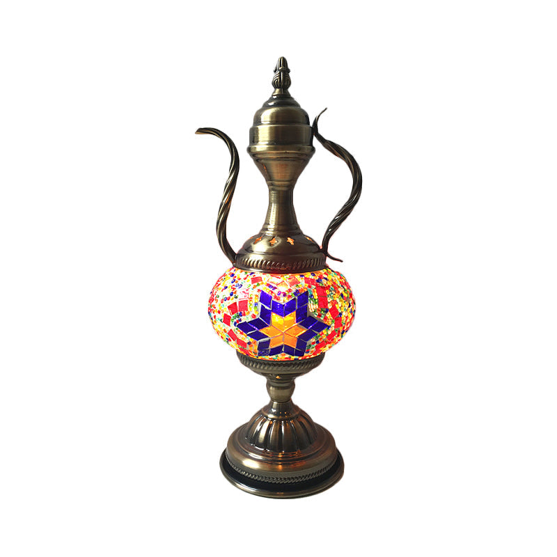 1 Head Restaurant Table Lamp Vintage Task Lighting with Global Blue/Purple-Red/Lake Blue Glass Shade Clearhalo 'Lamps' 'Table Lamps' Lighting' 249251