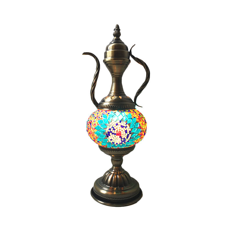 1 Head Restaurant Table Lamp Vintage Task Lighting with Global Blue/Purple-Red/Lake Blue Glass Shade Clearhalo 'Lamps' 'Table Lamps' Lighting' 249258