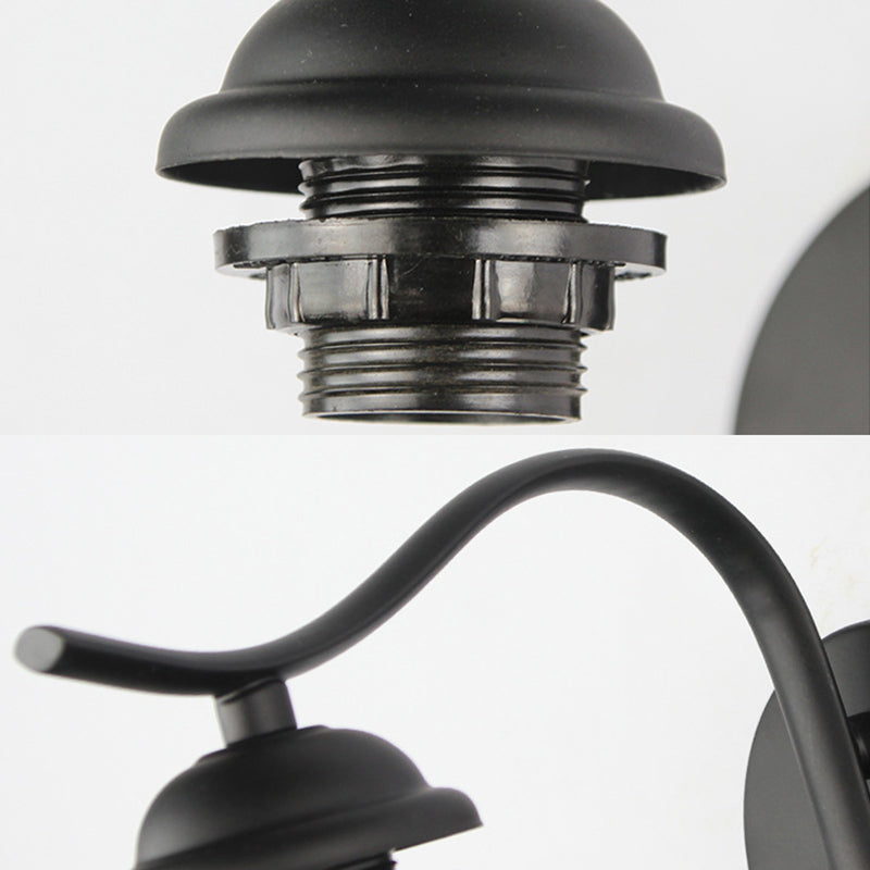 Conical Sconce Lighting with Black Curved Arm Traditional Tiffany Wall Lamp in White/Beige for Corridor Clearhalo 'Industrial' 'Middle century wall lights' 'Tiffany wall lights' 'Tiffany' 'Wall Lamps & Sconces' 'Wall Lights' Lighting' 24943