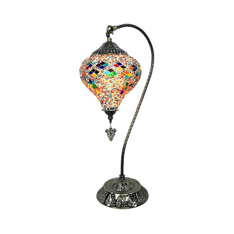1 Bulb Restaurant Table Light Antique Night Table Lamp with Droplet Red/Purple/Orange-Yellow Glass Shade Clearhalo 'Lamps' 'Table Lamps' Lighting' 249505