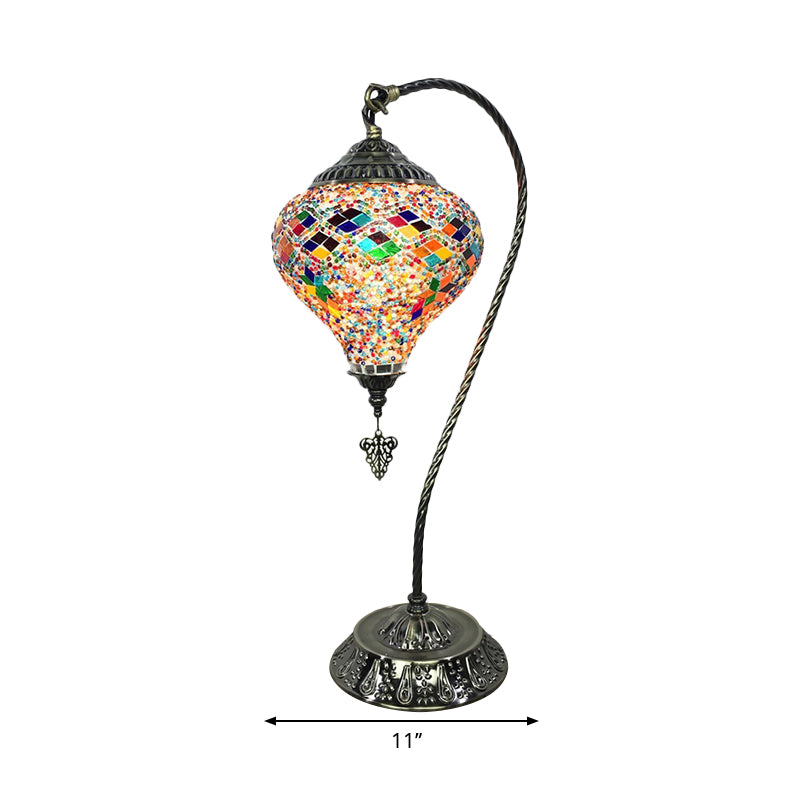 1 Bulb Restaurant Table Light Antique Night Table Lamp with Droplet Red/Purple/Orange-Yellow Glass Shade Clearhalo 'Lamps' 'Table Lamps' Lighting' 249506