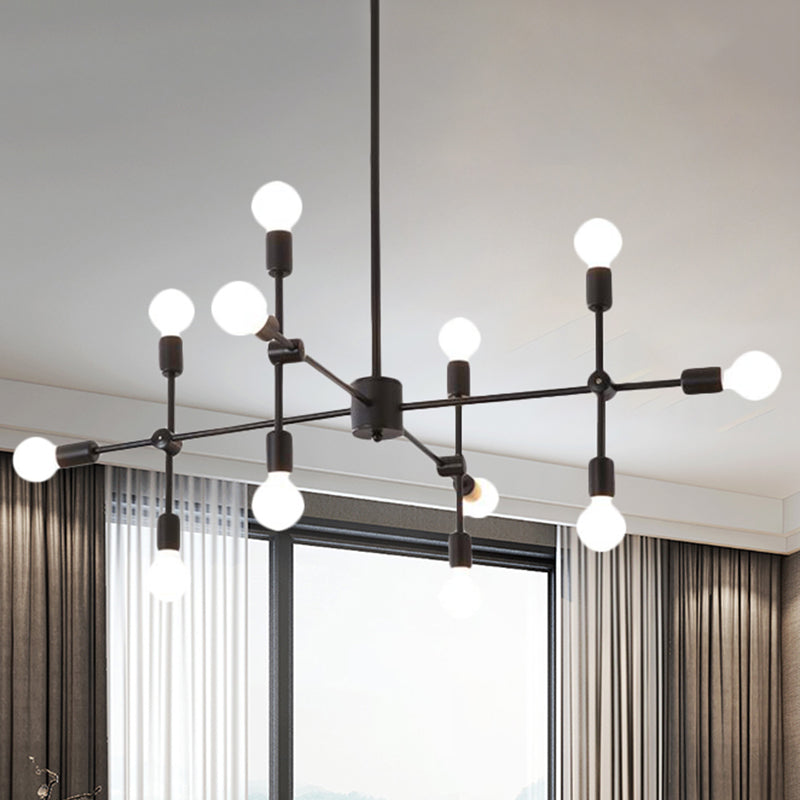 Open Bulb Dining Room Chandelier Lamp Industrial Metal 9/12 Lights Black/Brass Pendant Lighting 12 Black Clearhalo 'Cast Iron' 'Ceiling Lights' 'Chandeliers' 'Industrial Chandeliers' 'Industrial' 'Metal' 'Middle Century Chandeliers' 'Rustic Chandeliers' 'Tiffany' Lighting' 249596