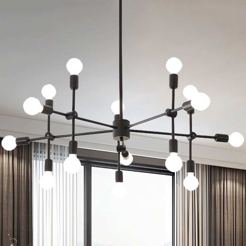 Open Bulb Dining Room Chandelier Lamp Industrial Metal 9/12 Lights Black/Brass Pendant Lighting Clearhalo 'Cast Iron' 'Ceiling Lights' 'Chandeliers' 'Industrial Chandeliers' 'Industrial' 'Metal' 'Middle Century Chandeliers' 'Rustic Chandeliers' 'Tiffany' Lighting' 249598