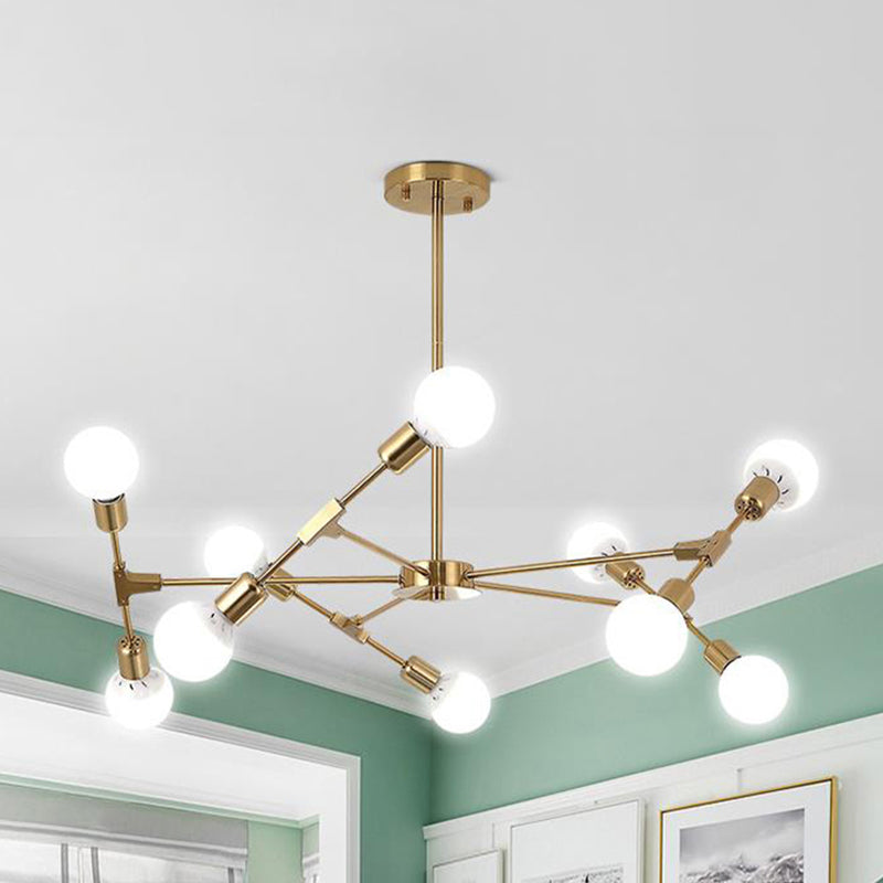 Metallic Black/Gold Chandelier Lighting Bare Bulb 6/8 Lights Industrial Style Ceiling Light Fixture for Bedroom 10 Gold Clearhalo 'Cast Iron' 'Ceiling Lights' 'Chandeliers' 'Industrial Chandeliers' 'Industrial' 'Metal' 'Middle Century Chandeliers' 'Rustic Chandeliers' 'Tiffany' Lighting' 249889