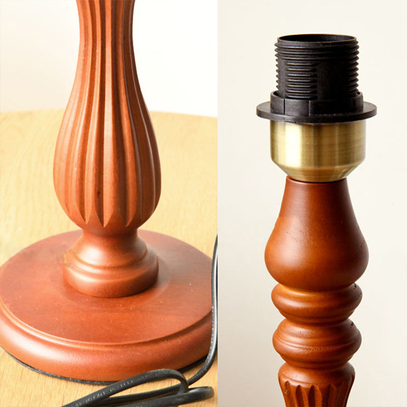 Beige/Tan/Dark Blue Barrel Shape Desk Lamp Traditional Fabric 1 Light Bedroom Reading Light with Wood Base Clearhalo 'Lamps' 'Table Lamps' Lighting' 249978