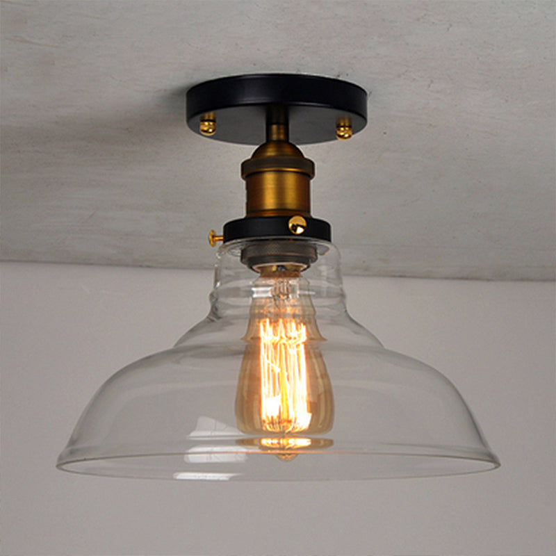 Barn Clear/Amber Glass Semi Mount Lighting Vintage 1 Bulb Bedroom Ceiling Light Fixture Clear Clearhalo 'Ceiling Lights' 'Close To Ceiling Lights' 'Close to ceiling' 'Flush mount' 'Industrial Flush Mount' Lighting' 250024