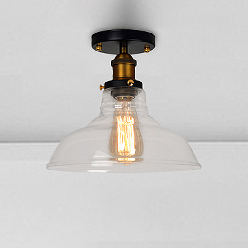Barn Clear/Amber Glass Semi Mount Lighting Vintage 1 Bulb Bedroom Ceiling Light Fixture Clearhalo 'Ceiling Lights' 'Close To Ceiling Lights' 'Close to ceiling' 'Flush mount' 'Industrial Flush Mount' Lighting' 250025