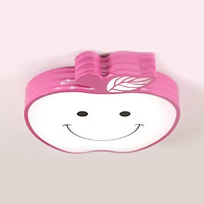 Smiling Apple Kids Bedroom Ceiling Lamp Acrylic Metal Contemporary Flush Mount Light Pink Clearhalo 'Ceiling Lights' 'Close To Ceiling Lights' 'Close to ceiling' 'Flush mount' Lighting' 25008