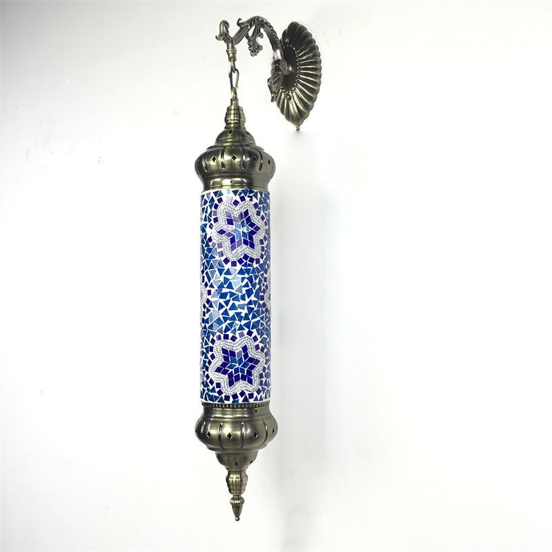 1 Bulb Cylinder Sconce Lamp Retro Red/Yellow/Blue Glass Wall Lighting Fixture with Metal Arm for Living Room Blue Clearhalo 'Wall Lamps & Sconces' 'Wall Lights' Lighting' 250144