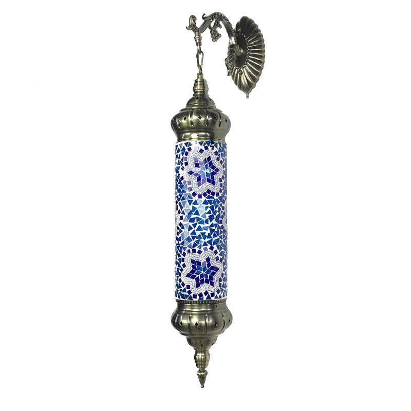 1 Bulb Cylinder Sconce Lamp Retro Red/Yellow/Blue Glass Wall Lighting Fixture with Metal Arm for Living Room Clearhalo 'Wall Lamps & Sconces' 'Wall Lights' Lighting' 250146