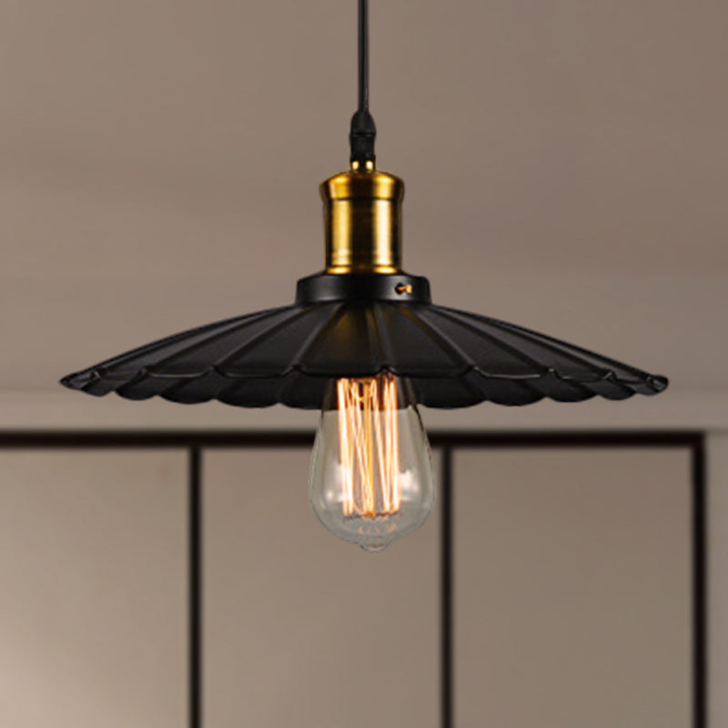 14"/16" Dia Industrial Scalloped Pendant Light 1 Head Metallic Ceiling Pendant Lamp in Black/White Clearhalo 'Art Deco Pendants' 'Black' 'Cast Iron' 'Ceiling Lights' 'Ceramic' 'Crystal' 'Industrial Pendants' 'Industrial' 'Metal' 'Middle Century Pendants' 'Pendant Lights' 'Pendants' 'Rustic Pendants' 'Tiffany' Lighting' 250205