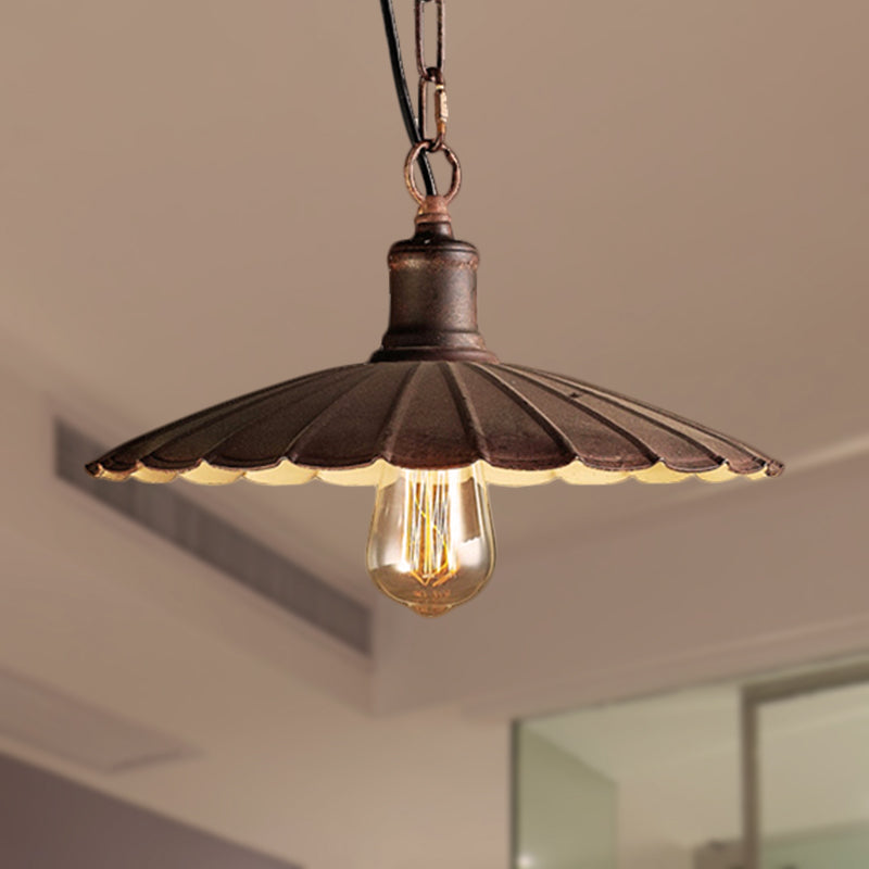 Wrought Iron Rust Suspension Light 1 Light Antique Style Pendant Ceiling Light for Restaurant, 10"/12"/14" Dia Rust Clearhalo 'Art Deco Pendants' 'Cast Iron' 'Ceiling Lights' 'Ceramic' 'Crystal' 'Industrial Pendants' 'Industrial' 'Metal' 'Middle Century Pendants' 'Pendant Lights' 'Pendants' 'Tiffany' Lighting' 250254