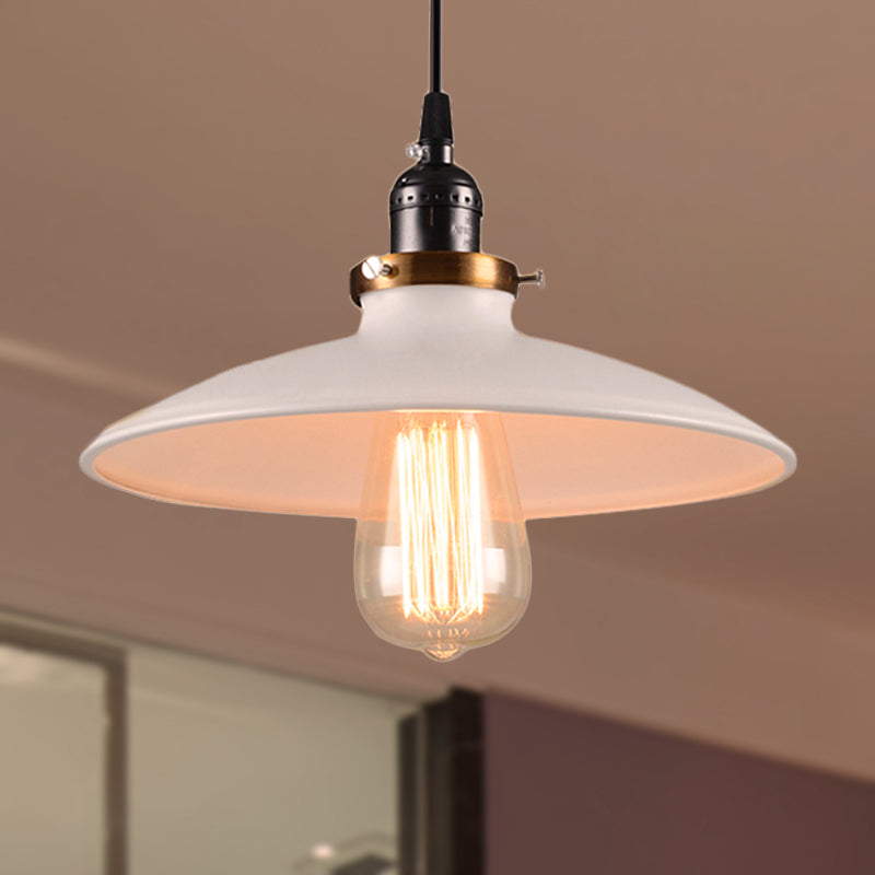 White 1 Light Ceiling Light Retro Loft Metal Saucer Shade Pendant Lighting for Restaurant, 8.5"/10" Diameter Clearhalo 'Art Deco Pendants' 'Cast Iron' 'Ceiling Lights' 'Ceramic' 'Crystal' 'Industrial Pendants' 'Industrial' 'Metal' 'Middle Century Pendants' 'Pendant Lights' 'Pendants' 'Tiffany' Lighting' 250287