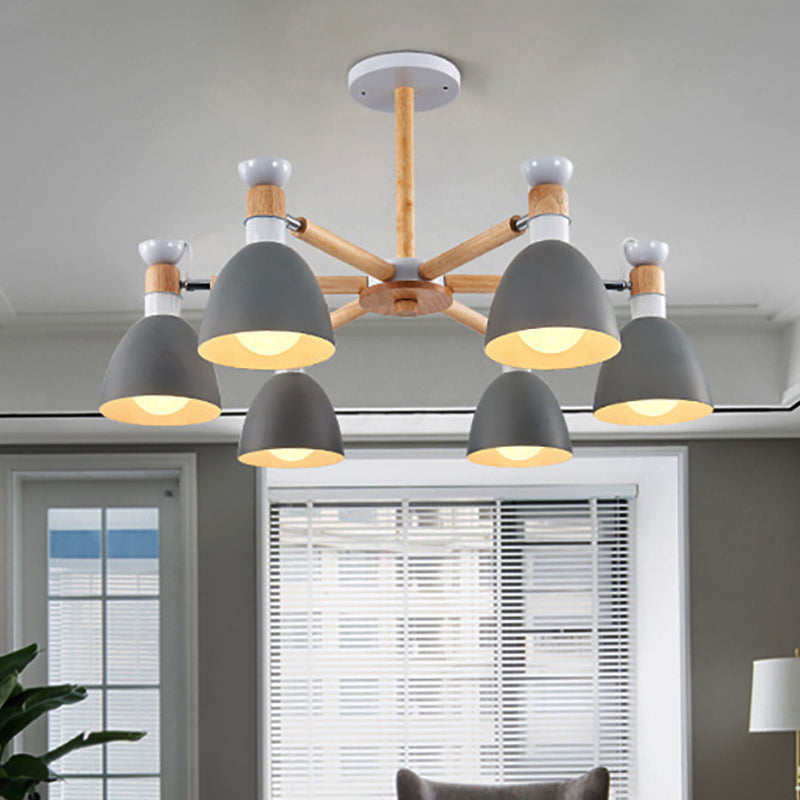 Metal Bowl Shade Ceiling Light Boys Girls Bedroom Six Lights Macaron Chandelier Grey Clearhalo 'Ceiling Lights' 'Chandeliers' Lighting' options 250316_c79eebd8-1661-44f8-baa3-f11ebf64eccd