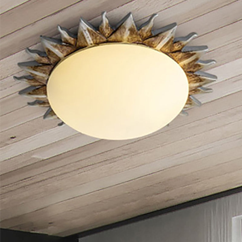 Black One Light Ceiling Lighting Vintage Retro Opal Glass Sunburst Flush Fixture for Living Room, 9"/15" Wide White 9" Clearhalo 'Ceiling Lights' 'Close To Ceiling Lights' 'Close to ceiling' 'Flush mount' 'Industrial Flush Mount' Lighting' 250364