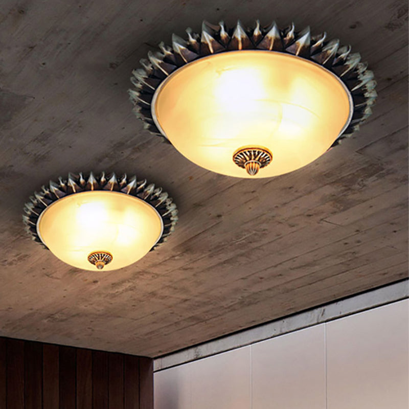 Black One Light Ceiling Lighting Vintage Retro Opal Glass Sunburst Flush Fixture for Living Room, 9"/15" Wide Clearhalo 'Ceiling Lights' 'Close To Ceiling Lights' 'Close to ceiling' 'Flush mount' 'Industrial Flush Mount' Lighting' 250365
