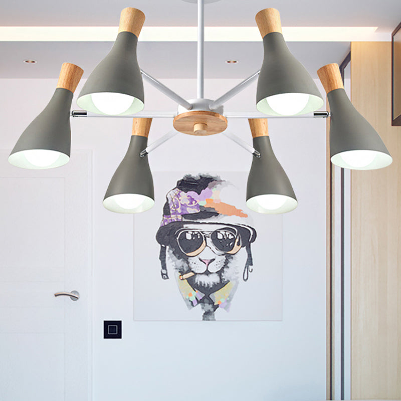 6 Lights Bottle Hanging Light Nordic Style Metal Chandelier for Girls Bedroom Cloth Shop Grey Clearhalo 'Ceiling Lights' 'Chandeliers' Lighting' options 250368_0c5d4c12-31f1-40ca-9746-2fff1c22b546