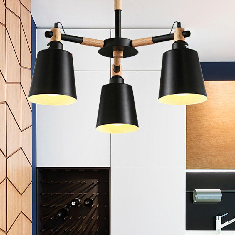 Trapezoid Shade Chandelier Modern Metal & Wood Ceiling Pendant for Child Bedroom Clearhalo 'Ceiling Lights' 'Chandeliers' Lighting' options 250390