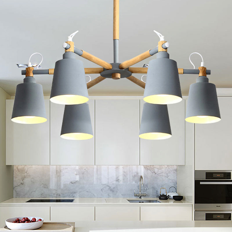 Baby Bedroom Bucket Chandelier Metal Wood 6 Lights Macaron Loft Suspension Light Grey Clearhalo 'Ceiling Lights' 'Chandeliers' Lighting' options 250425_efc7a1d1-571d-484f-9b57-f550421a2eab