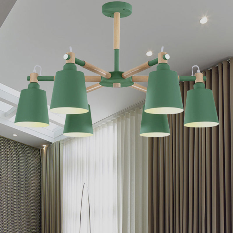 Baby Bedroom Bucket Chandelier Metal Wood 6 Lights Macaron Loft Suspension Light Green Clearhalo 'Ceiling Lights' 'Chandeliers' Lighting' options 250427_4a063b8d-e4b7-4403-b22c-2cf5ad3bc054