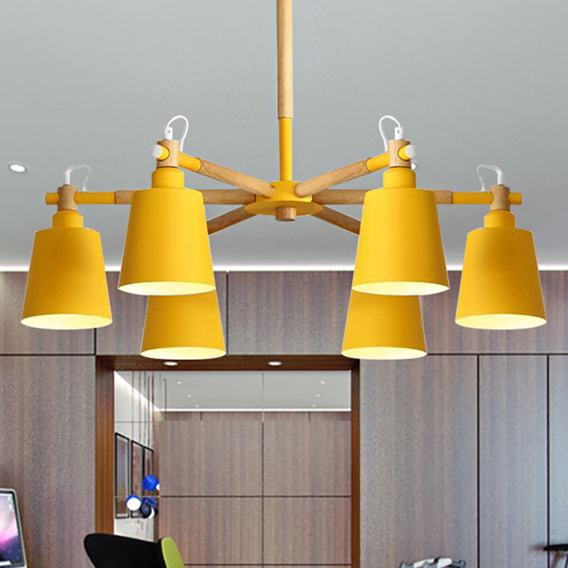 Baby Bedroom Bucket Chandelier Metal Wood 6 Lights Macaron Loft Suspension Light Clearhalo 'Ceiling Lights' 'Chandeliers' Lighting' options 250429