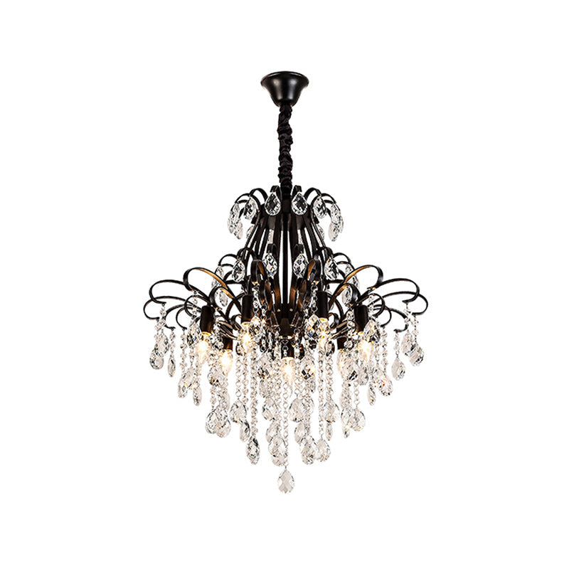 Teardrop Crystal Chandelier Light Vintage 3/7 Lights Black Ceiling Hanging Fixture with Curved Arms Clearhalo 'Ceiling Lights' 'Chandeliers' 'Modern Chandeliers' 'Modern' Lighting' 250441