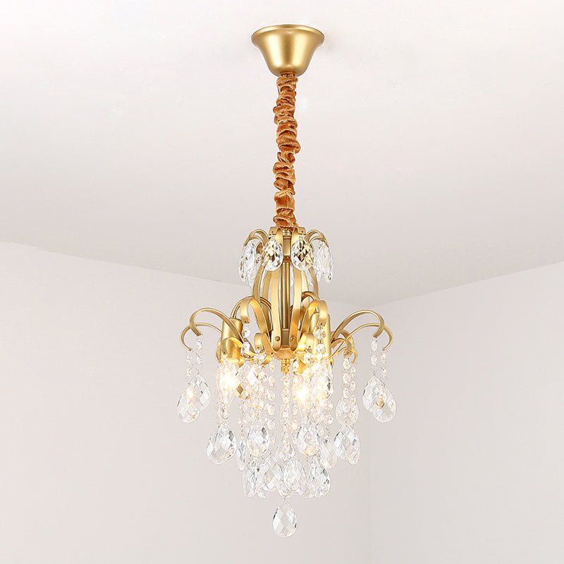Gold Curved Arm Suspension Light Modern 3/7 Lights Crystal Drip Chandelier Light Fixture for Living Room 3 Gold Clearhalo 'Ceiling Lights' 'Chandeliers' Lighting' options 250451_d8f91565-91e8-4fe6-abb4-55cfd7b3e9bd