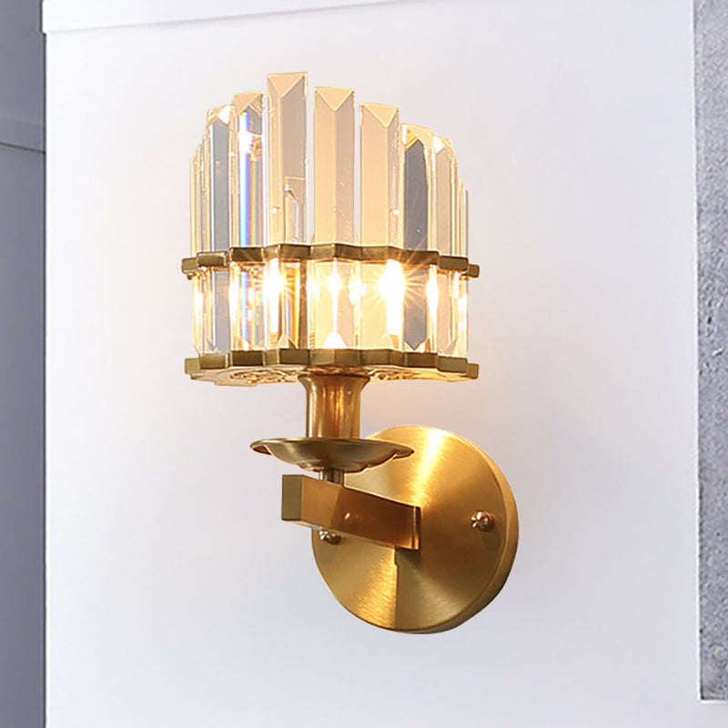 K9 Crystal Wall Sconce Lamp Contemporary Style Metal 1 Light Black/Brass Finish Wall Light Fixture for Living Room Brass Clearhalo 'Modern wall lights' 'Modern' 'Wall Lamps & Sconces' 'Wall Lights' Lighting' 250485