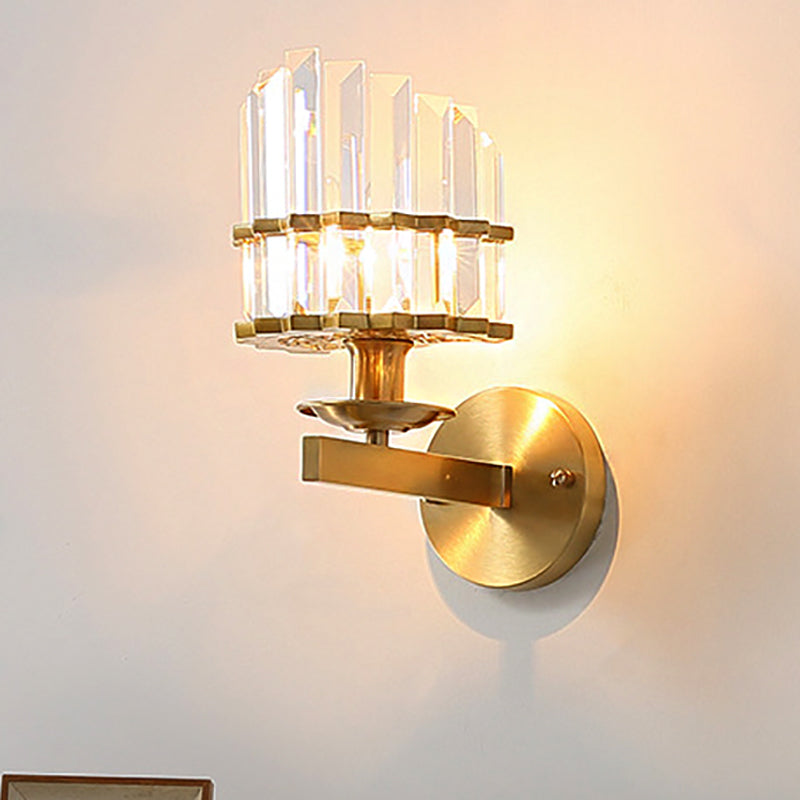 K9 Crystal Wall Sconce Lamp Contemporary Style Metal 1 Light Black/Brass Finish Wall Light Fixture for Living Room Clearhalo 'Modern wall lights' 'Modern' 'Wall Lamps & Sconces' 'Wall Lights' Lighting' 250486