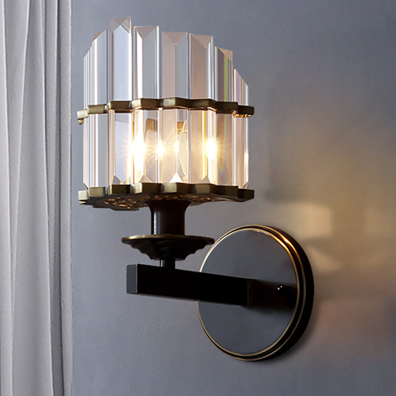 K9 Crystal Wall Sconce Lamp Contemporary Style Metal 1 Light Black/Brass Finish Wall Light Fixture for Living Room Black Clearhalo 'Modern wall lights' 'Modern' 'Wall Lamps & Sconces' 'Wall Lights' Lighting' 250487