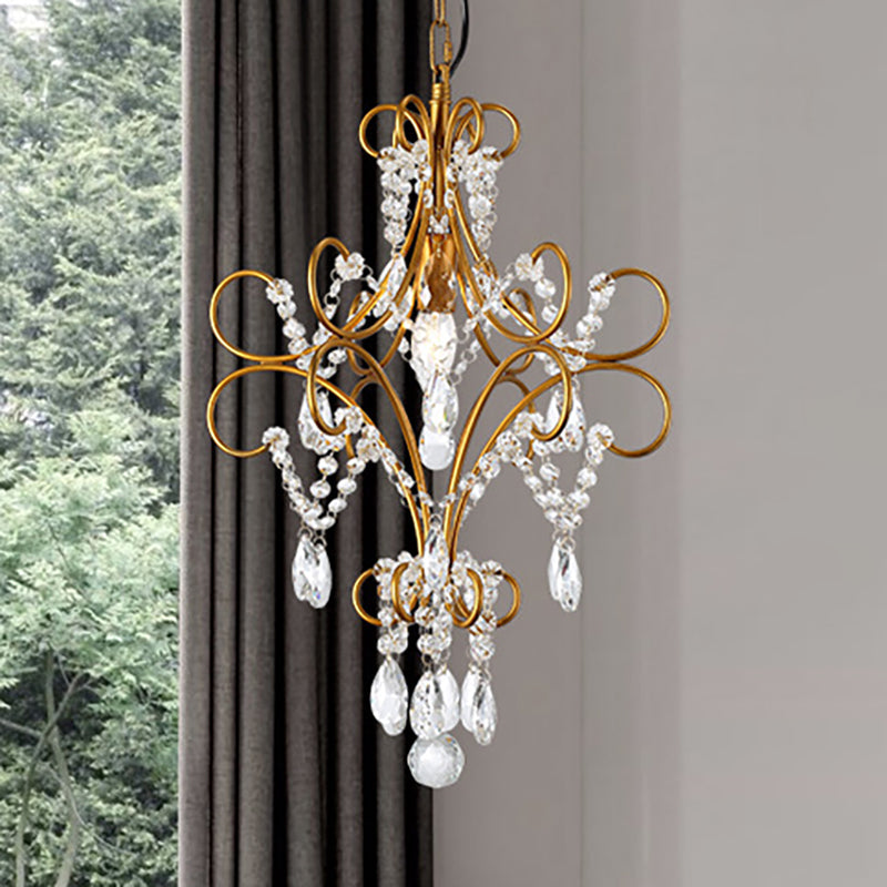 Iron Bent Arm Frame Pendant Light Fixture Modern 1 Light Gold Hanging Light with Glass Strand Clearhalo 'Ceiling Lights' 'Modern Pendants' 'Modern' 'Pendant Lights' 'Pendants' Lighting' 250504