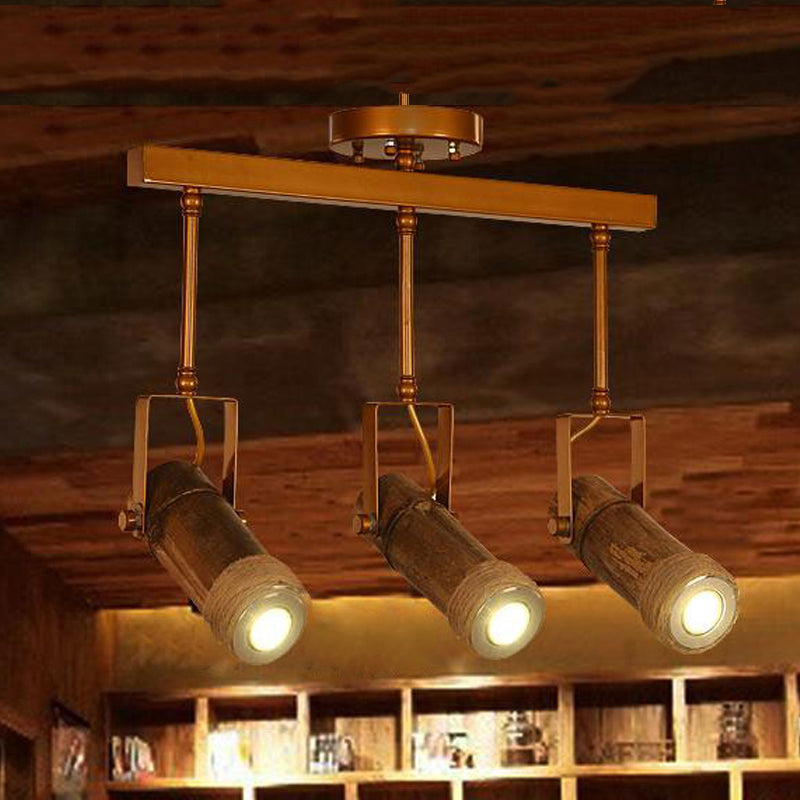 1/2/3-Light Tube Semi Flush Light Lodge Stylish Wood Metal and Bamboo Adjustable Ceiling Fixture for Restaurant Clearhalo 'Ceiling Lights' 'Close To Ceiling Lights' 'Close to ceiling' 'Semi-flushmount' Lighting' 250590