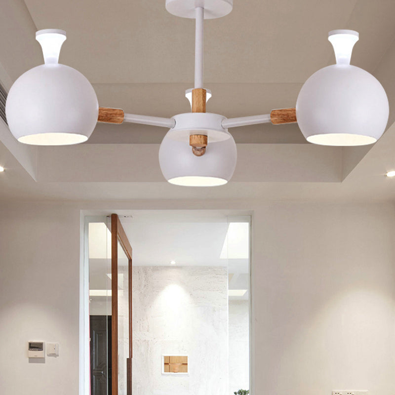 Macaron Modern Globe Chandelier Three Lights Metal Hanging Light for Dining Table Clearhalo 'Ceiling Lights' 'Chandeliers' Lighting' options 250643