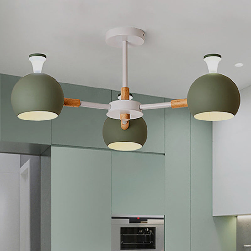 Macaron Modern Globe Chandelier Three Lights Metal Hanging Light for Dining Table Clearhalo 'Ceiling Lights' 'Chandeliers' Lighting' options 250645
