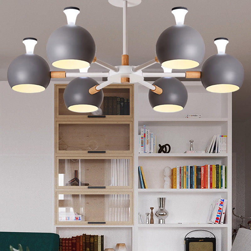 Nursing Room Snowflake Chandelier with Spherical Shade Wood 6-Head Ceiling Pendant Clearhalo 'Ceiling Lights' 'Chandeliers' Lighting' options 250698