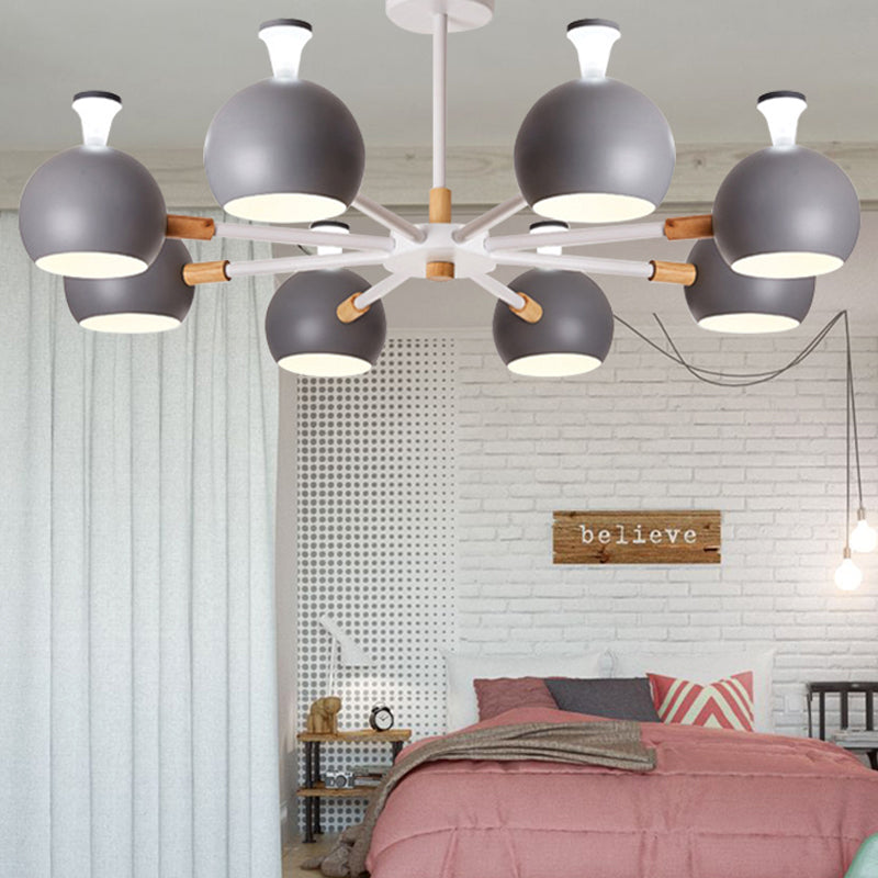 Wood Snowflake Hanging Light with Orb Shade 8-Bulb Macaron Chandelier for Kindergarten Clearhalo 'Ceiling Lights' 'Chandeliers' Lighting' options 250721