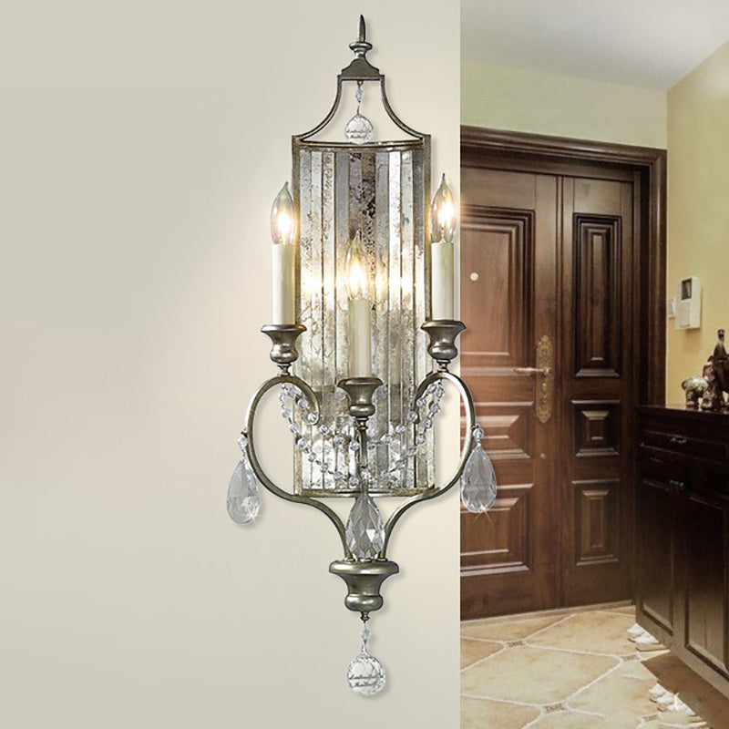 Rustic Candelabra Metal Sconce Light 2 Lights Wall Mounted Light Fixture with Crystal Accent Clearhalo 'Cast Iron' 'Glass' 'Industrial' 'Modern wall lights' 'Modern' 'Tiffany' 'Traditional wall lights' 'Wall Lamps & Sconces' 'Wall Lights' Lighting' 250799