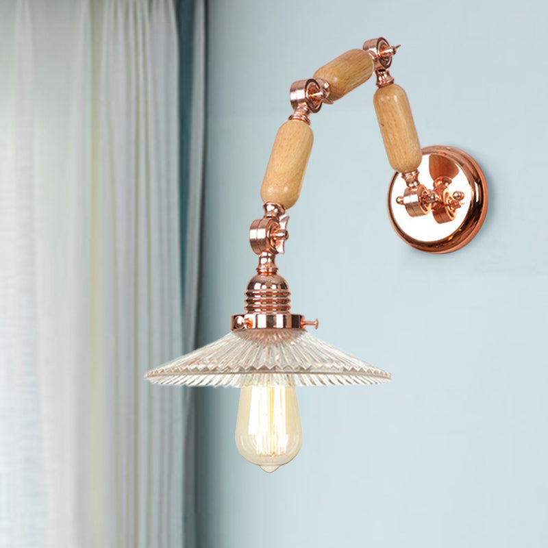 1 Light Scalloped Sconce Light Fixture Industrial Clear Ribbed Glass Wall Lamp for Living Room with Arm Clearhalo 'Cast Iron' 'Glass' 'Industrial wall lights' 'Industrial' 'Middle century wall lights' 'Modern' 'Tiffany' 'Traditional wall lights' 'Wall Lamps & Sconces' 'Wall Lights' Lighting' 250811