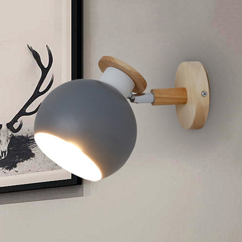 Rotatable Metal Spherical Sconce Light Kindergarten 1 Light Macaron Wall Lamp Grey Clearhalo 'Wall Lamps & Sconces' 'Wall Lights' Lighting' 250931
