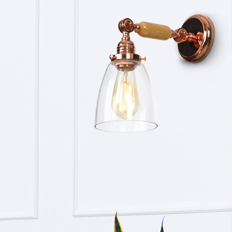 One Bulb Wall Light with Tapered Shade Clear Glass Industrial Living Room Sconce Lighting Fixture Clear Clearhalo 'Cast Iron' 'Glass' 'Industrial wall lights' 'Industrial' 'Middle century wall lights' 'Modern' 'Tiffany' 'Traditional wall lights' 'Wall Lamps & Sconces' 'Wall Lights' Lighting' 250952