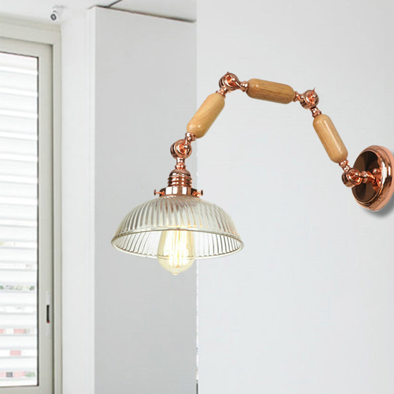 One Bulb Wall Light with Bowl Shade Ribbed Glass Vintage Style Living Room Sconce Lighting Fixture Clearhalo 'Cast Iron' 'Glass' 'Industrial wall lights' 'Industrial' 'Middle century wall lights' 'Modern' 'Tiffany' 'Traditional wall lights' 'Wall Lamps & Sconces' 'Wall Lights' Lighting' 251012