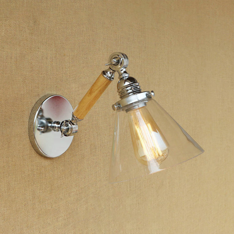 Cone Clear Glass Wall Mounted Lamp Industrial Single Bulb Dining Room Sconce Light, 8"/4"/14" Clear Clearhalo 'Cast Iron' 'Glass' 'Industrial wall lights' 'Industrial' 'Middle century wall lights' 'Modern' 'Tiffany' 'Traditional wall lights' 'Wall Lamps & Sconces' 'Wall Lights' Lighting' 251123