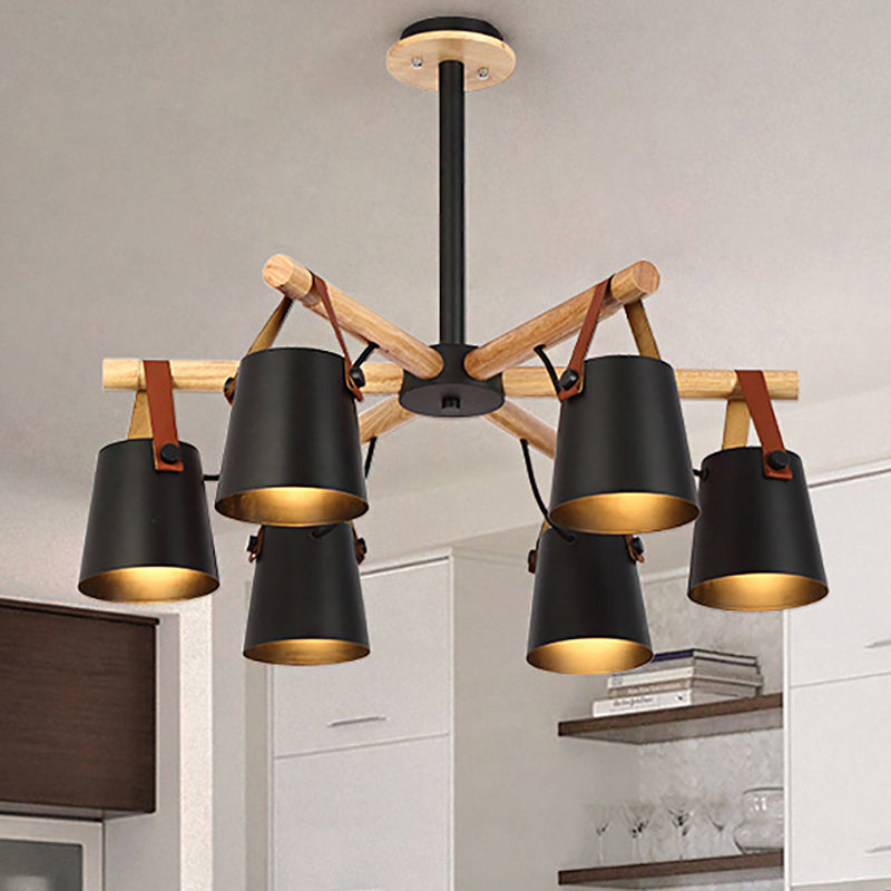 Hanging Bucket Shape Chandelier Nordic Macaron Metallic Pendant Light for Kitchen 6 Black Clearhalo 'Ceiling Lights' 'Chandeliers' Lighting' options 251218_c075492c-a880-4c33-b4ef-ba468c183400