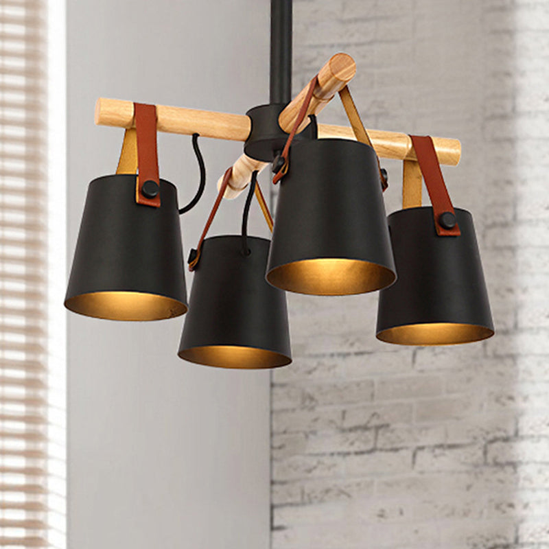 Hanging Bucket Shape Chandelier Nordic Macaron Metallic Pendant Light for Kitchen 4 Black Clearhalo 'Ceiling Lights' 'Chandeliers' Lighting' options 251222_b446169a-123e-455e-8972-95e430e33f53