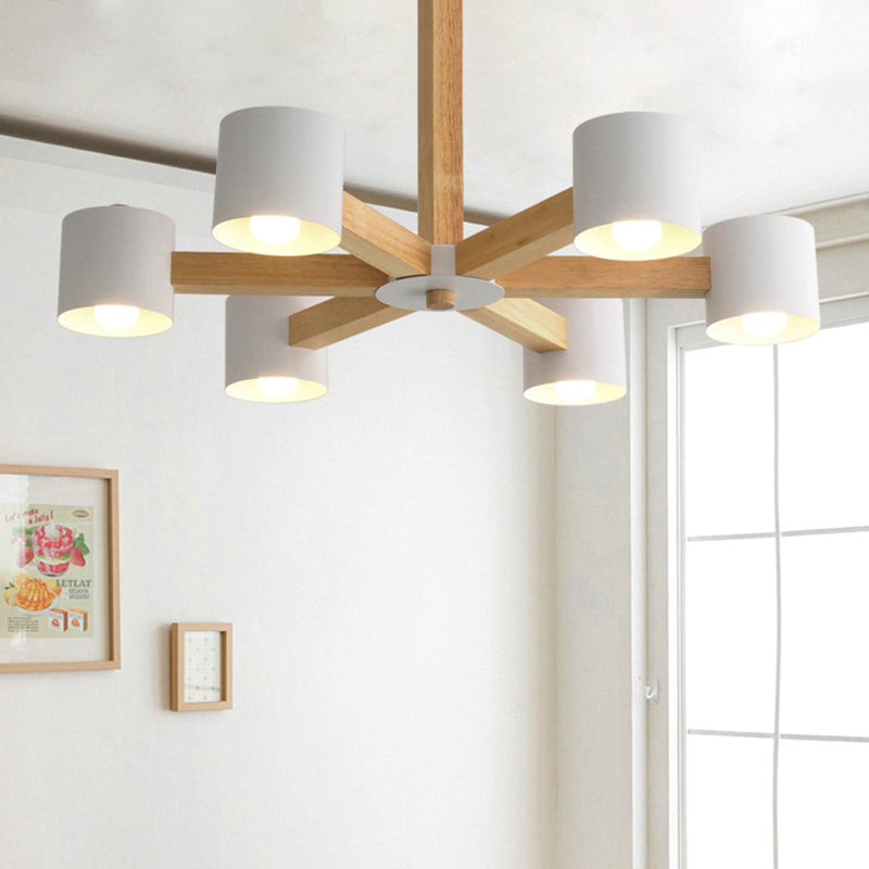 Cylindrical Shade Kid Bedroom Chandelier Wood Modern Style Ceiling Pendant Light Clearhalo 'Ceiling Lights' 'Chandeliers' Lighting' options 251271