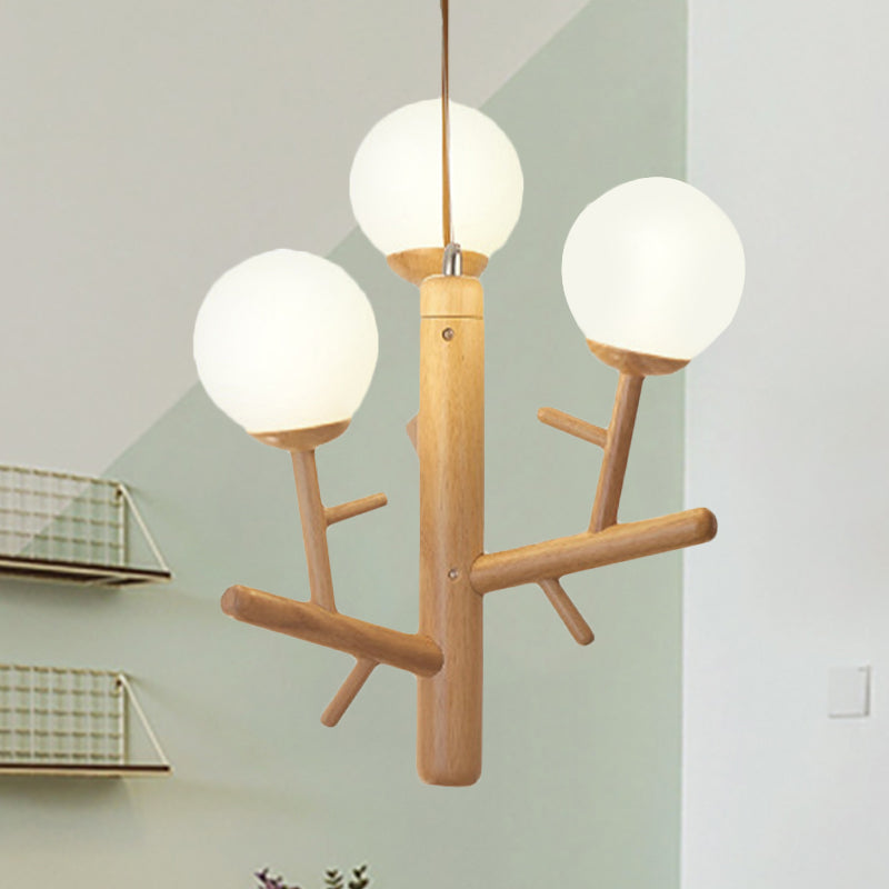 Nordic Modern Sphere Hanging Chandelier Wooden White Ceiling Pendant Light for Dining Room Clearhalo 'Ceiling Lights' 'Chandeliers' Lighting' options 251354