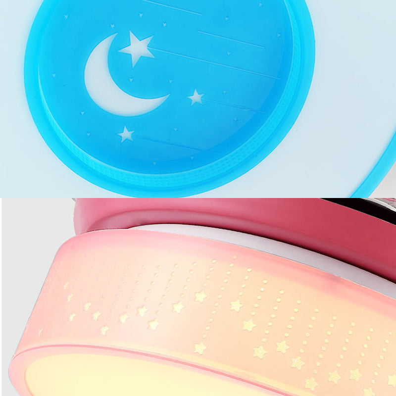 Macaron Ceiling Fan Drum Shade with Invisible Blade Drum 1 Light Acrylic Semi Flushmount Light for Bedroom Clearhalo 'Ceiling Fans with Lights' 'Ceiling Fans' 'Kids Ceiling Fans' 'Kids' Lighting' 251626