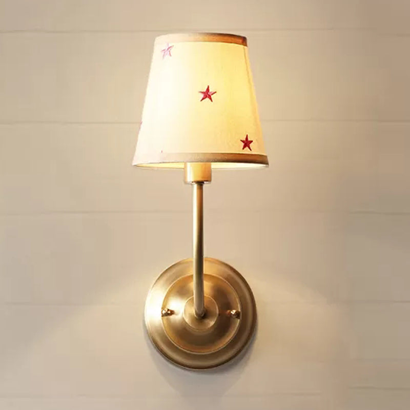 1 Head Tapered Shade Wall Lamp Traditional Style Fabric Metal Sconce Light in Gold for Child Bedroom Gold Curved Clearhalo 'Wall Lamps & Sconces' 'Wall Lights' Lighting' 251672