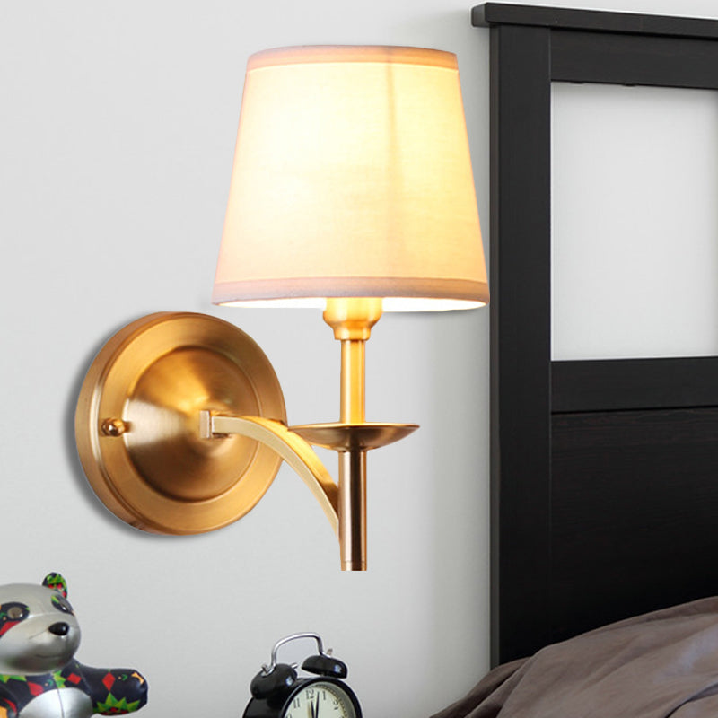1 Head Tapered Shade Wall Lamp Traditional Style Fabric Metal Sconce Light in Gold for Child Bedroom Clearhalo 'Wall Lamps & Sconces' 'Wall Lights' Lighting' 251675