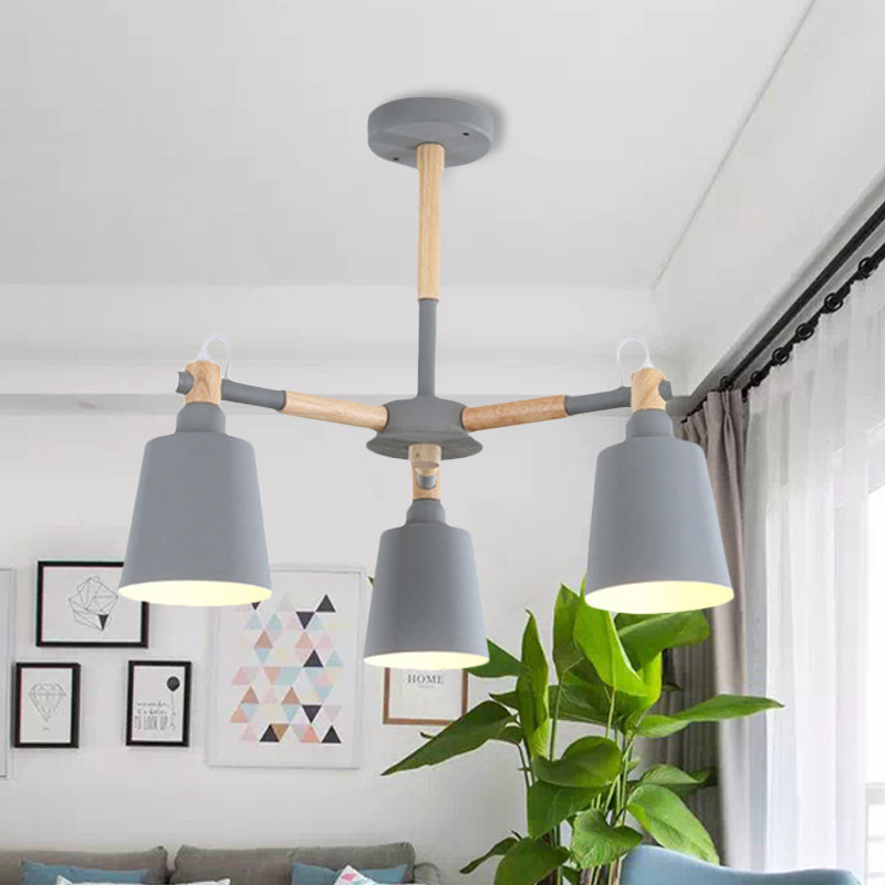 Macaroon Tapered Shade Hanging Ceiling Lamp Metal and Wood 3 Lights Hanging Pendant Fixture for Living Room Clearhalo 'Ceiling Lights' 'Chandeliers' Lighting' options 251837